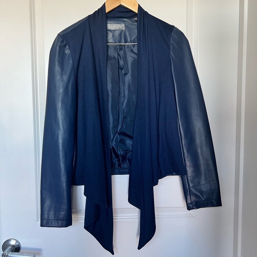 Bagatelles Open Front Drape Faux Leather Jacket